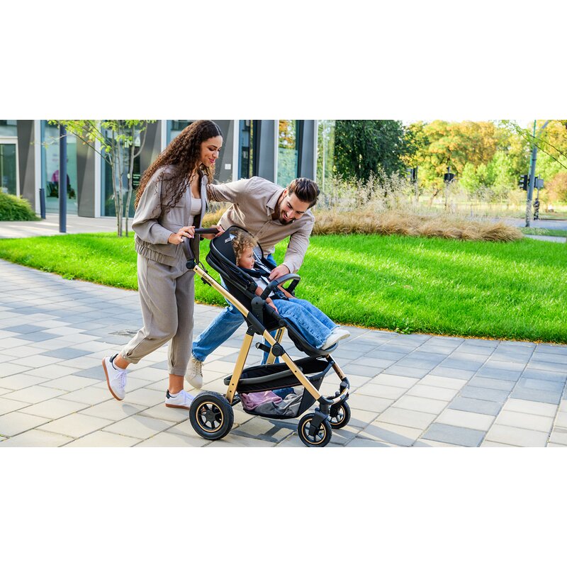 Carucior 3 in 1, Lionelo, Amber, Cadru aluminiu, Cu landou intarit si salteluta moale, Cu scoica auto testata ADAC, Reversibil, Cu accesorii, Geanta parinti, Pana la 22 kg, EN1888-1 EN1888-2 EN1466 ECE R129, Negru onyx - gogobaby.ro