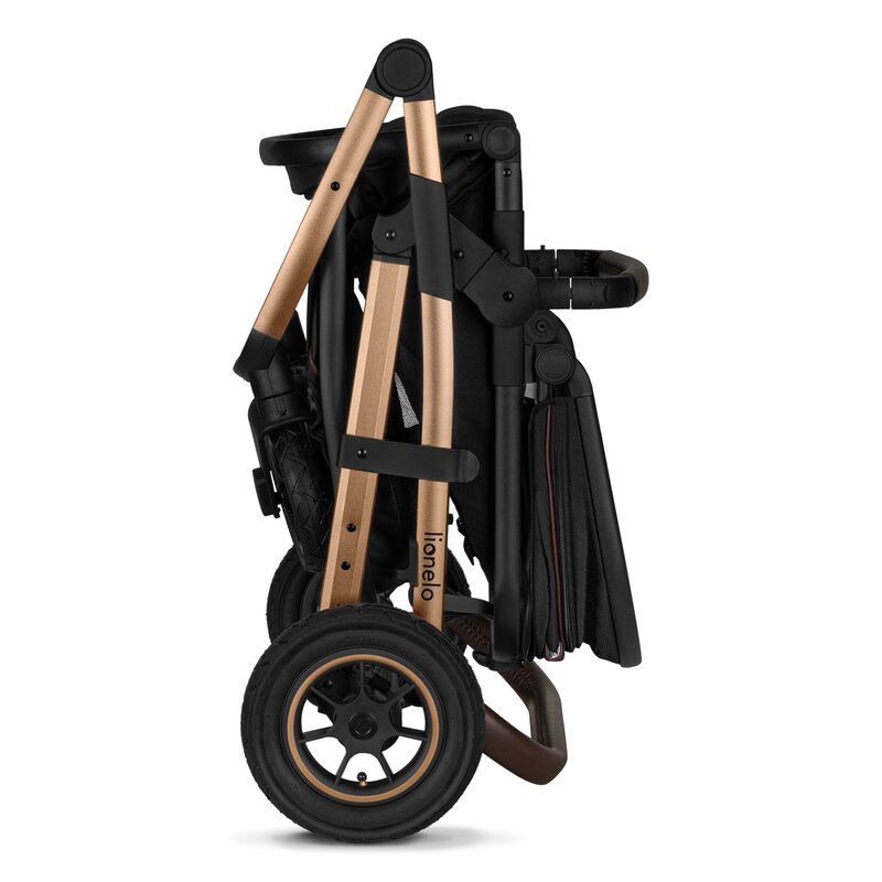 Carucior 3 in 1, Lionelo, Amber, Cadru aluminiu, Cu landou intarit si salteluta moale, Cu scoica auto testata ADAC, Reversibil, Cu accesorii, Geanta parinti, Pana la 22 kg, EN1888-1 EN1888-2 EN1466 ECE R129, Negru onyx