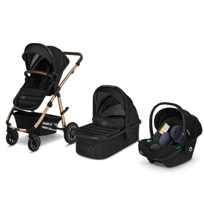 Carucior 3 in 1, Lionelo, Amber, Cadru aluminiu, Cu landou intarit si salteluta moale, Cu scoica auto testata ADAC, Reversibil, Cu accesorii, Geanta parinti, Pana la 22 kg, EN1888-1 EN1888-2 EN1466 ECE R129, Negru onyx - gogobaby.ro