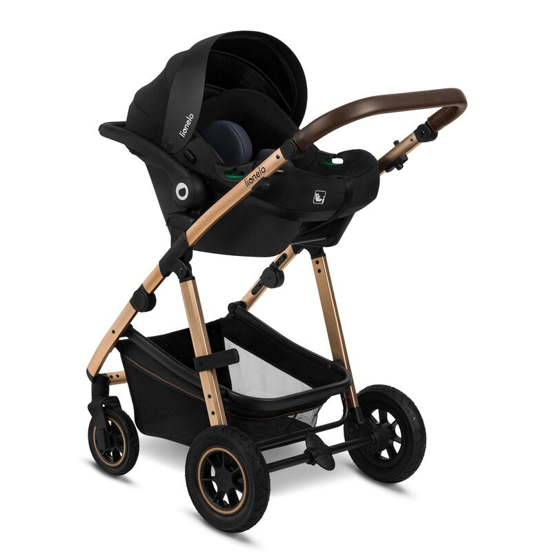 Carucior 3 in 1, Lionelo, Amber, Cadru aluminiu, Cu landou intarit si salteluta moale, Cu scoica auto testata ADAC, Reversibil, Cu accesorii, Geanta parinti, Pana la 22 kg, EN1888-1 EN1888-2 EN1466 ECE R129, Negru onyx - gogobaby.ro