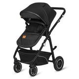 Carucior 3 in 1, Lionelo, Bianka, Transformabil, Cadru aluminiu, Cu landou si salteluta moale, Cu scoica auto, Cu multiple accesorii, Sustine 22 kg, 0 luni+, EN1466:2014+AC:2015, EN1888, Negru