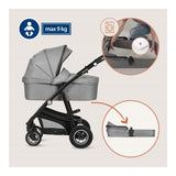 Carucior 3 in 1, Lionelo, Bianka, Transformabil, Cadru aluminiu, Cu landou si salteluta moale, Cu scoica auto, Cu multiple accesorii, Sustine 22 kg, 0 luni+, EN1466:2014+AC:2015, EN1888, Gri