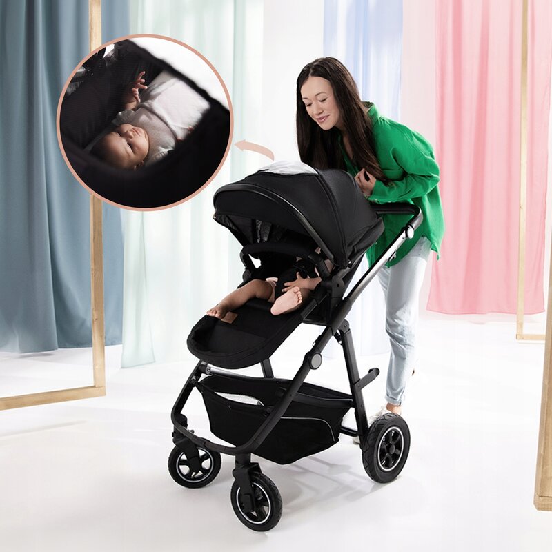 Carucior 3 in 1, Lionelo, Bianka, Transformabil, Cadru aluminiu, Cu landou si salteluta moale, Cu scoica auto, Cu multiple accesorii, Sustine 22 kg, 0 luni+, EN1466:2014+AC:2015, EN1888, Negru