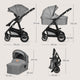 Carucior 3 in 1, Lionelo, Bianka, Transformabil, Cadru aluminiu, Cu landou si salteluta moale, Cu scoica auto, Cu multiple accesorii, Sustine 22 kg, 0 luni+, EN1466:2014+AC:2015, EN1888, Gri