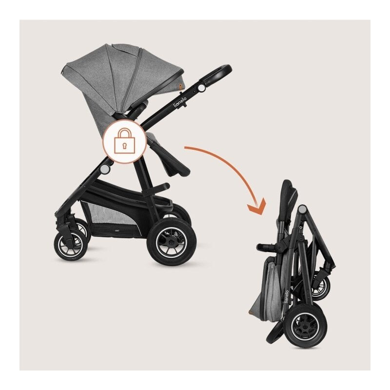 Carucior 3 in 1, Lionelo, Bianka, Transformabil, Cadru aluminiu, Cu landou si salteluta moale, Cu scoica auto, Cu multiple accesorii, Sustine 22 kg, 0 luni+, EN1466:2014+AC:2015, EN1888, Gri