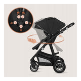 Carucior 3 in 1, Lionelo, Bianka, Transformabil, Cadru aluminiu, Cu landou si salteluta moale, Cu scoica auto, Cu multiple accesorii, Sustine 22 kg, 0 luni+, EN1466:2014+AC:2015, EN1888, Negru