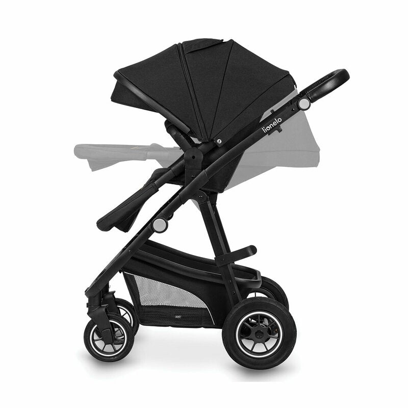 Carucior 3 in 1, Lionelo, Bianka, Transformabil, Cadru aluminiu, Cu landou si salteluta moale, Cu scoica auto testata ADAC, Cu multiple accesorii, Sustine 22 kg, 0 luni+, EN1466:2014+AC:2015, EN1888, Negru - gogobaby.ro