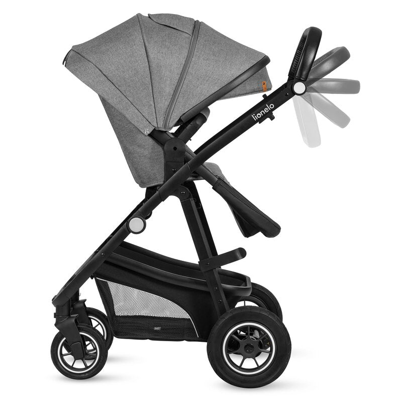 Carucior 3 in 1, Lionelo, Bianka, Transformabil, Cadru aluminiu, Cu landou si salteluta moale, Cu scoica auto, Cu multiple accesorii, Sustine 22 kg, 0 luni+, EN1466:2014+AC:2015, EN1888, Gri - gogobaby.ro