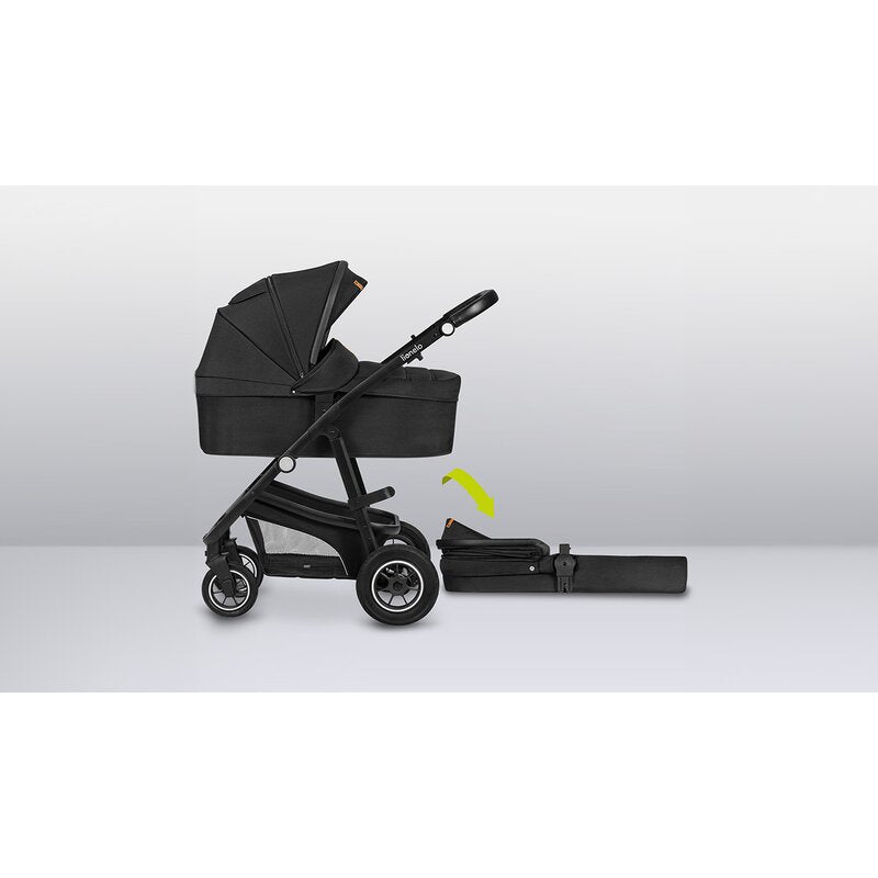 Carucior 3 in 1, Lionelo, Bianka, Transformabil, Cadru aluminiu, Cu landou si salteluta moale, Cu scoica auto testata ADAC, Cu multiple accesorii, Sustine 22 kg, 0 luni+, EN1466:2014+AC:2015, EN1888, Negru - gogobaby.ro