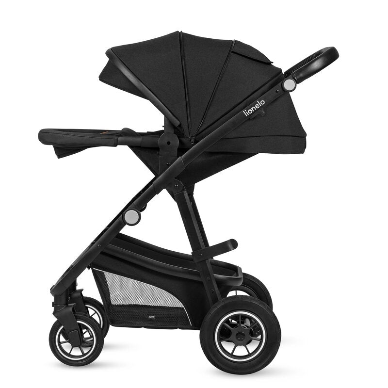 Carucior 3 in 1, Lionelo, Bianka, Transformabil, Cadru aluminiu, Cu landou si salteluta moale, Cu scoica auto, Cu multiple accesorii, Sustine 22 kg, 0 luni+, EN1466:2014+AC:2015, EN1888, Negru - gogobaby.ro