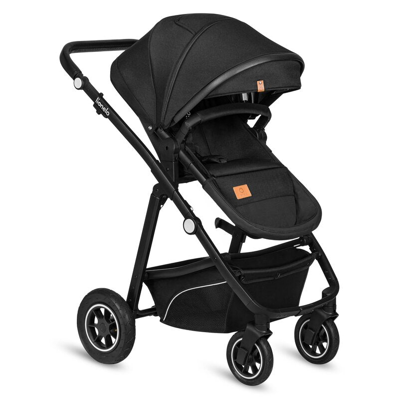 Carucior 3 in 1, Lionelo, Bianka, Transformabil, Cadru aluminiu, Cu landou si salteluta moale, Cu scoica auto, Cu multiple accesorii, Sustine 22 kg, 0 luni+, EN1466:2014+AC:2015, EN1888, Negru