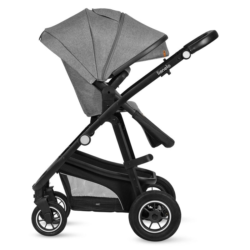 Carucior 3 in 1, Lionelo, Bianka, Transformabil, Cadru aluminiu, Cu landou si salteluta moale, Cu scoica auto, Cu multiple accesorii, Sustine 22 kg, 0 luni+, EN1466:2014+AC:2015, EN1888, Gri - gogobaby.ro