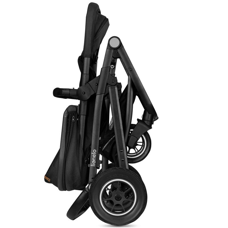 Carucior 3 in 1, Lionelo, Bianka, Transformabil, Cadru aluminiu, Cu landou si salteluta moale, Cu scoica auto, Cu multiple accesorii, Sustine 22 kg, 0 luni+, EN1466:2014+AC:2015, EN1888, Negru