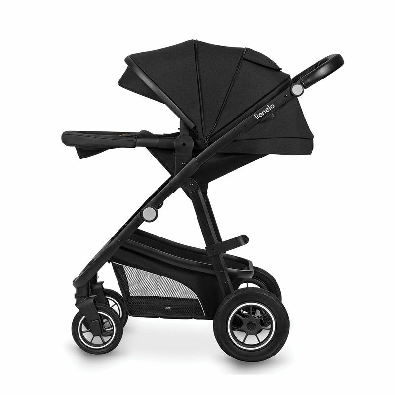 Carucior 3 in 1, Lionelo, Bianka, Transformabil, Cadru aluminiu, Cu landou si salteluta moale, Cu scoica auto testata ADAC, Cu multiple accesorii, Sustine 22 kg, 0 luni+, EN1466:2014+AC:2015, EN1888, Negru - gogobaby.ro