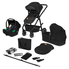 Carucior 3 in 1, Lionelo, Bianka, Transformabil, Cadru aluminiu, Cu landou si salteluta moale, Cu scoica auto, Cu multiple accesorii, Sustine 22 kg, 0 luni+, EN1466:2014+AC:2015, EN1888, Negru