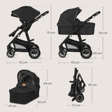 Carucior 3 in 1, Lionelo, Bianka, Transformabil, Cadru aluminiu, Cu landou si salteluta moale, Cu scoica auto, Cu multiple accesorii, Sustine 22 kg, 0 luni+, EN1466:2014+AC:2015, EN1888, Negru