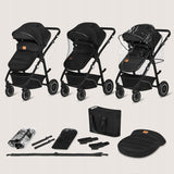 Carucior 3 in 1, Lionelo, Bianka, Transformabil, Cadru aluminiu, Cu landou si salteluta moale, Cu scoica auto, Cu multiple accesorii, Sustine 22 kg, 0 luni+, EN1466:2014+AC:2015, EN1888, Negru