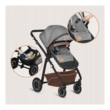 Carucior 3 in 1, Lionelo, Bianka, Transformabil, Cadru aluminiu, Cu landou si salteluta moale, Cu scoica auto, Cu multiple accesorii, Sustine 22 kg, 0 luni+, EN1466:2014+AC:2015, EN1888, Gri