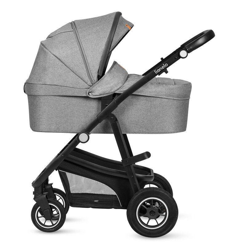 Carucior 3 in 1, Lionelo, Bianka, Transformabil, Cadru aluminiu, Cu landou si salteluta moale, Cu scoica auto, Cu multiple accesorii, Sustine 22 kg, 0 luni+, EN1466:2014+AC:2015, EN1888, Gri