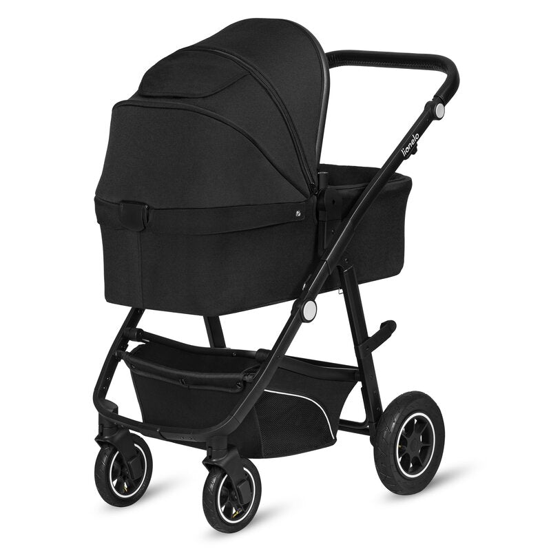 Carucior 3 in 1, Lionelo, Bianka, Transformabil, Cadru aluminiu, Cu landou si salteluta moale, Cu scoica auto, Cu multiple accesorii, Sustine 22 kg, 0 luni+, EN1466:2014+AC:2015, EN1888, Negru - gogobaby.ro