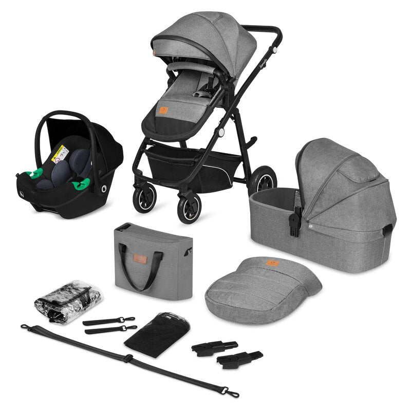 Carucior 3 in 1, Lionelo, Bianka, Transformabil, Cadru aluminiu, Cu landou si salteluta moale, Cu scoica auto, Cu multiple accesorii, Sustine 22 kg, 0 luni+, EN1466:2014+AC:2015, EN1888, Gri - gogobaby.ro