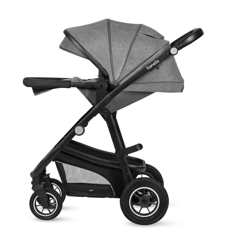 Carucior 3 in 1, Lionelo, Bianka, Transformabil, Cadru aluminiu, Cu landou si salteluta moale, Cu scoica auto, Cu multiple accesorii, Sustine 22 kg, 0 luni+, EN1466:2014+AC:2015, EN1888, Gri - gogobaby.ro