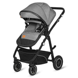 Carucior 3 in 1, Lionelo, Bianka, Transformabil, Cadru aluminiu, Cu landou si salteluta moale, Cu scoica auto, Cu multiple accesorii, Sustine 22 kg, 0 luni+, EN1466:2014+AC:2015, EN1888, Gri