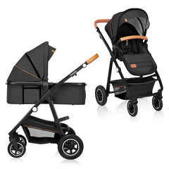 Carucior 2 in 1, Lionelo, Amber, Cadru aluminiu, Cu landou intarit si salteluta moale, Reversibil, Maner ajustabil, Huse pentru picioare, ploaie, Plasa de tantari, Geanta parinti, Pana la 22 kg, EN1888-1, EN1888-2, EN1466, Gri inchis