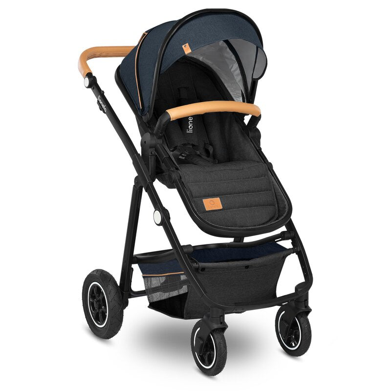Carucior 2 in 1, Lionelo, Amber, Cadru aluminiu, Cu landou intarit si salteluta moale, Reversibil, Maner ajustabil, Huse pentru picioare, ploaie, Plasa de tantari, Geanta parinti, Pana la 22 kg, EN1888-1, EN1888-2, EN1466, Albastru - gogobaby.ro