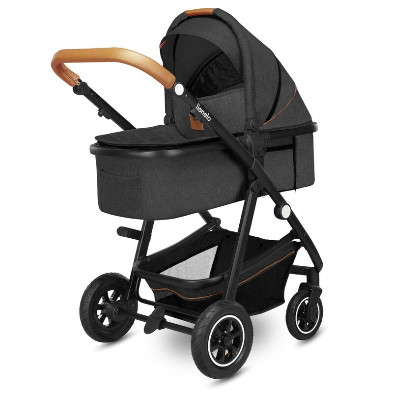 Carucior 2 in 1, Lionelo, Amber, Cadru aluminiu, Cu landou intarit si salteluta moale, Reversibil, Maner ajustabil, Huse pentru picioare, ploaie, Plasa de tantari, Geanta parinti, Pana la 22 kg, EN1888-1, EN1888-2, EN1466, Gri inchis