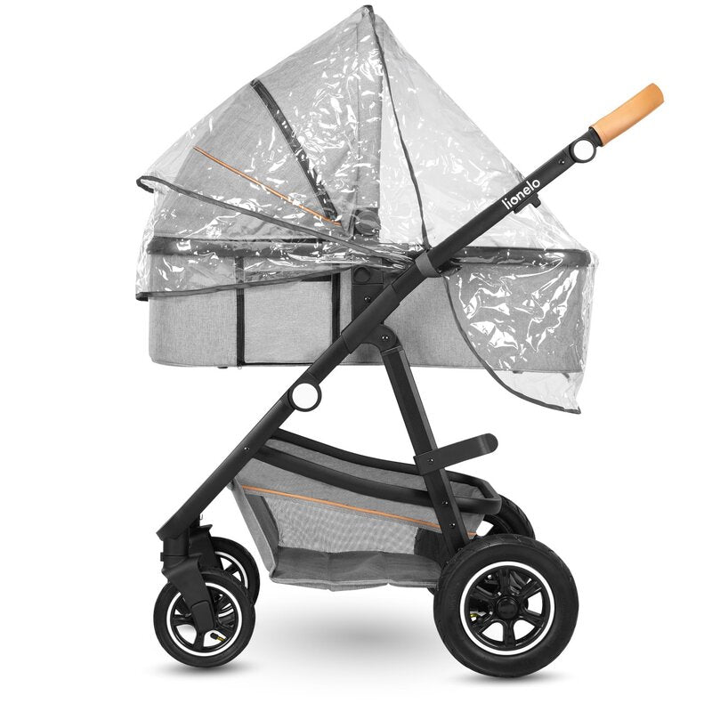 Carucior 2 in 1, Lionelo, Amber, Cadru aluminiu, Cu landou intarit si salteluta moale, Reversibil, Maner ajustabil, Huse pentru picioare, ploaie, Plasa de tantari, Geanta parinti, Pana la 22 kg, EN1888-1, EN1888-2, EN1466, Gri deschis - gogobaby.ro