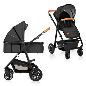 Carucior 2 in 1, Lionelo, Amber, Cadru aluminiu, Cu landou intarit si salteluta moale, Reversibil, Maner ajustabil, Huse pentru picioare, ploaie, Plasa de tantari, Geanta parinti, Pana la 22 kg, EN1888-1, EN1888-2, EN1466, Gri inchis