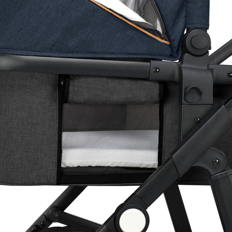 Carucior 2 in 1, Lionelo, Amber, Cadru aluminiu, Cu landou intarit si salteluta moale, Reversibil, Maner ajustabil, Huse pentru picioare, ploaie, Plasa de tantari, Geanta parinti, Pana la 22 kg, EN1888-1, EN1888-2, EN1466, Albastru - gogobaby.ro