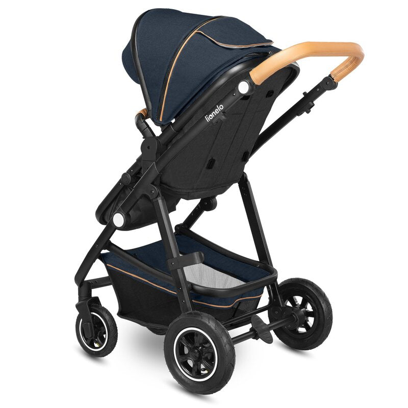 Carucior 2 in 1, Lionelo, Amber, Cadru aluminiu, Cu landou intarit si salteluta moale, Reversibil, Maner ajustabil, Huse pentru picioare, ploaie, Plasa de tantari, Geanta parinti, Pana la 22 kg, EN1888-1, EN1888-2, EN1466, Albastru - gogobaby.ro