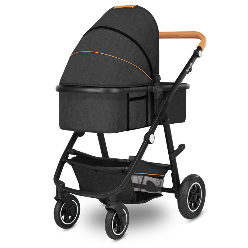 Carucior 2 in 1, Lionelo, Amber, Cadru aluminiu, Cu landou intarit si salteluta moale, Reversibil, Maner ajustabil, Huse pentru picioare, ploaie, Plasa de tantari, Geanta parinti, Pana la 22 kg, EN1888-1, EN1888-2, EN1466, Gri inchis