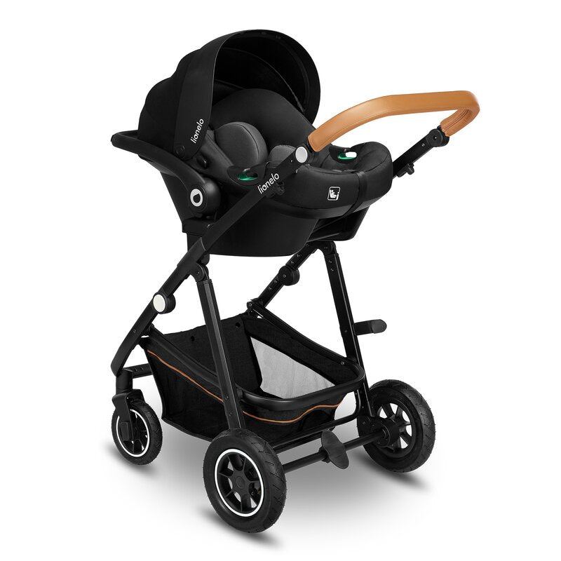 Carucior 3 in 1, Lionelo, Amber, Cadru aluminiu, Cu landou intarit si salteluta moale, Cu scoica auto testata ADAC, Reversibil, Cu accesorii, Geanta parinti, Pana la 22 kg, Gri Inchis - gogobaby.ro