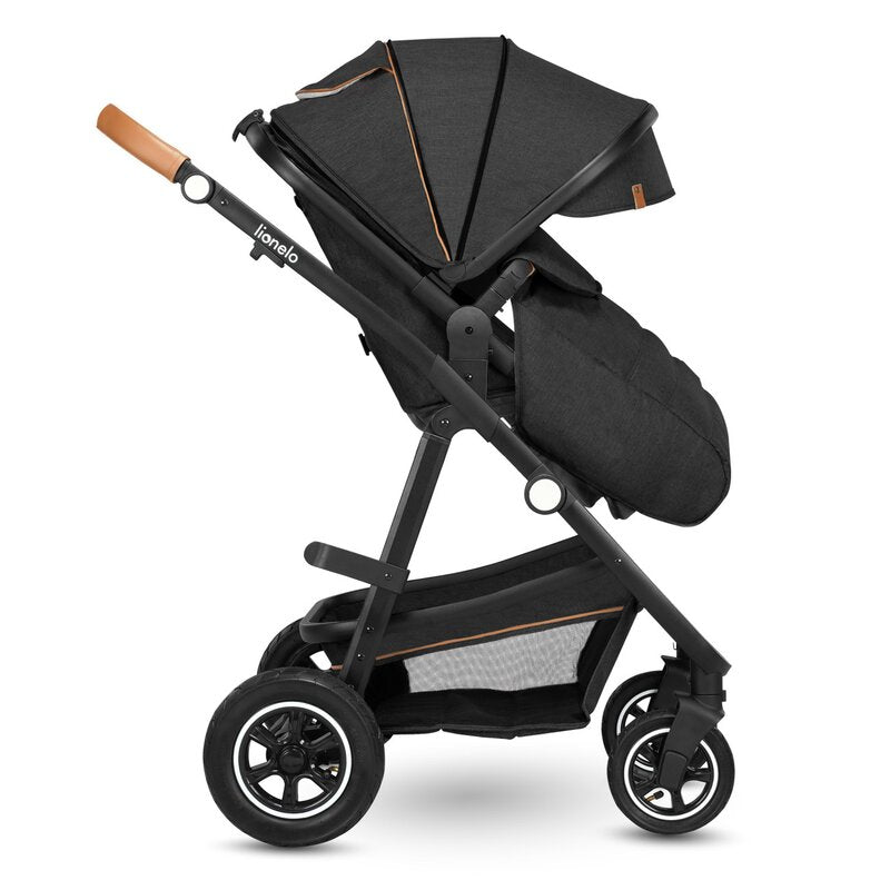 Carucior 3 in 1, Lionelo, Amber, Cadru aluminiu, Cu landou intarit si salteluta moale, Cu scoica auto testata ADAC, Reversibil, Cu accesorii, Geanta parinti, Pana la 22 kg, Gri Inchis - gogobaby.ro