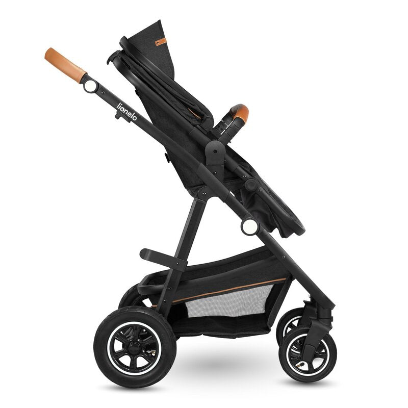 Carucior 3 in 1, Lionelo, Amber, Cadru aluminiu, Cu landou intarit si salteluta moale, Cu scoica auto testata ADAC, Reversibil, Cu accesorii, Geanta parinti, Pana la 22 kg, Gri Inchis - gogobaby.ro