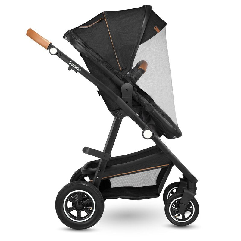 Carucior 3 in 1, Lionelo, Amber, Cadru aluminiu, Cu landou intarit si salteluta moale, Cu scoica auto testata ADAC, Reversibil, Cu accesorii, Geanta parinti, Pana la 22 kg, Gri Inchis - gogobaby.ro