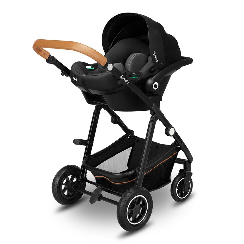 Carucior 3 in 1, Lionelo, Amber, Cadru aluminiu, Cu landou intarit si salteluta moale, Cu scoica auto testata ADAC, Reversibil, Cu accesorii, Geanta parinti, Pana la 22 kg, Gri Inchis - gogobaby.ro