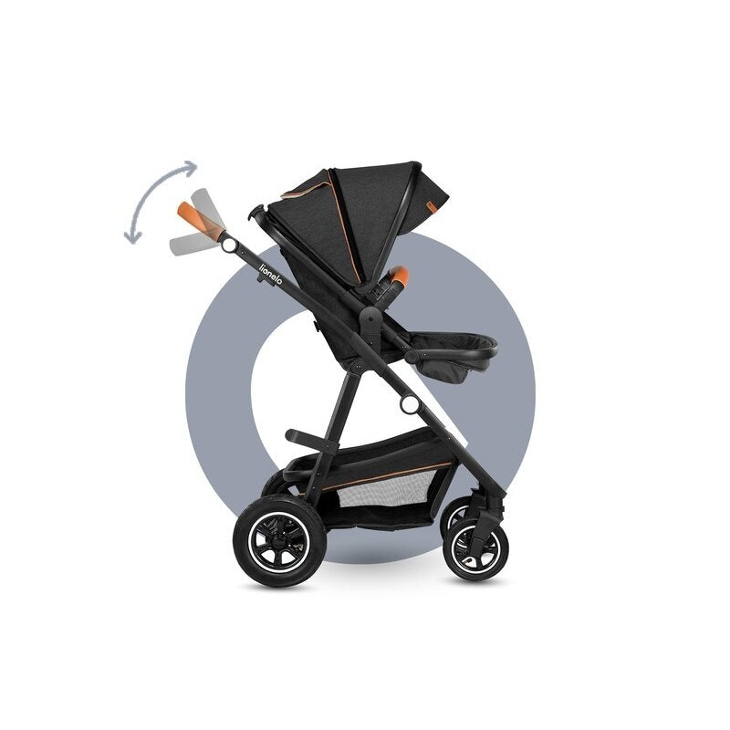 Carucior 3 in 1, Lionelo, Amber, Cadru aluminiu, Cu landou intarit si salteluta moale, Cu scoica auto testata ADAC, Reversibil, Cu accesorii, Geanta parinti, Pana la 22 kg, Gri Inchis - gogobaby.ro