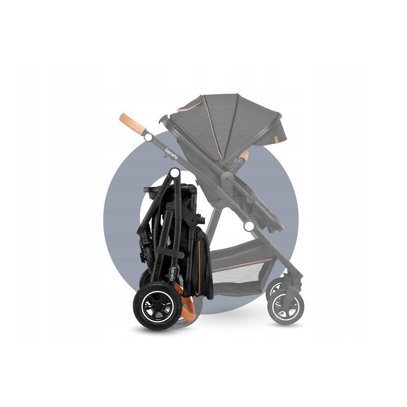Carucior 3 in 1, Lionelo, Amber, Cadru aluminiu, Cu landou intarit si salteluta moale, Cu scoica auto testata ADAC, Reversibil, Cu accesorii, Geanta parinti, Pana la 22 kg, Gri Inchis - gogobaby.ro