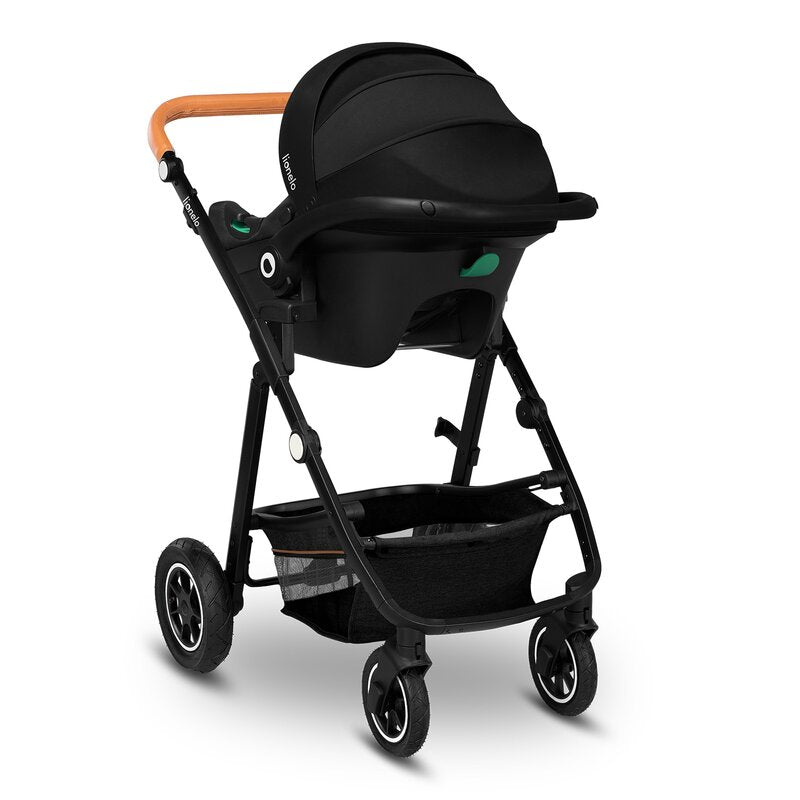 Carucior 3 in 1, Lionelo, Amber, Cadru aluminiu, Cu landou intarit si salteluta moale, Cu scoica auto testata ADAC, Reversibil, Cu accesorii, Geanta parinti, Pana la 22 kg, Gri Inchis