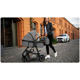 Carucior 3 in 1, Lionelo, Amber, Cadru aluminiu, Cu landou intarit si salteluta moale, Cu scoica auto testata ADAC, Reversibil, Cu accesorii, Geanta parinti, Pana la 22 kg, Gri Inchis