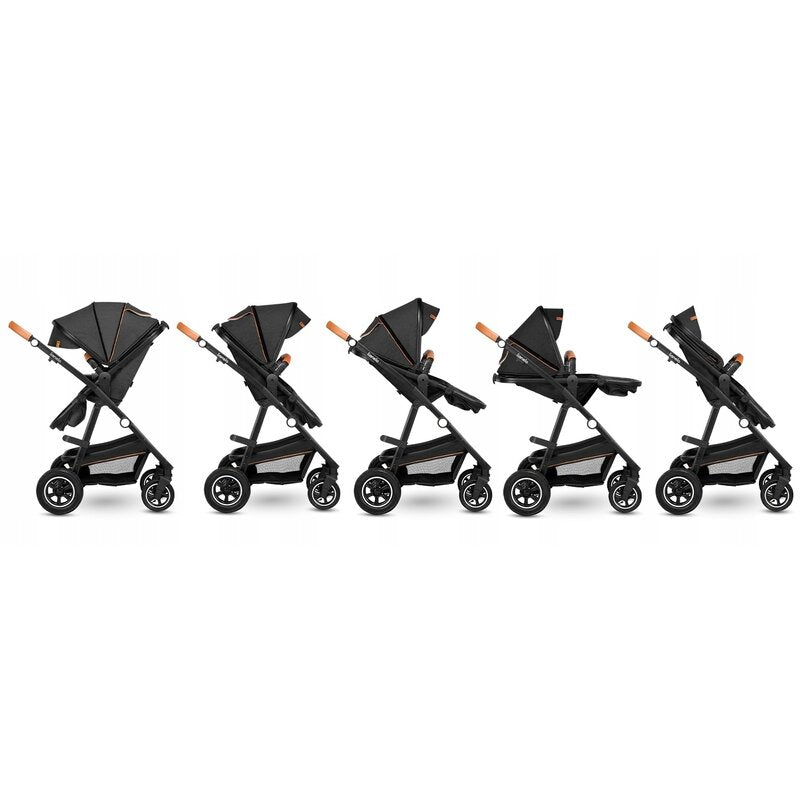 Carucior 3 in 1, Lionelo, Amber, Cadru aluminiu, Cu landou intarit si salteluta moale, Cu scoica auto testata ADAC, Reversibil, Cu accesorii, Geanta parinti, Pana la 22 kg, Gri Inchis - gogobaby.ro