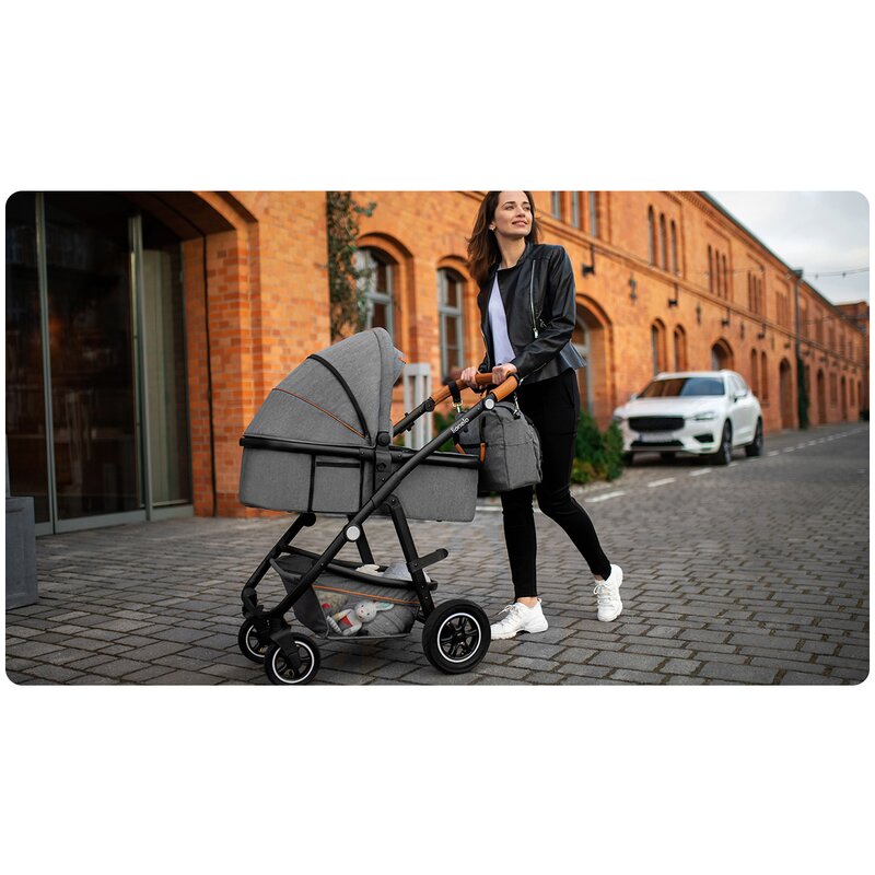 Carucior 3 in 1, Lionelo, Amber, Cadru aluminiu, Cu landou intarit si salteluta moale, Cu scoica auto testata ADAC, Reversibil, Cu accesorii, Geanta parinti, Pana la 22 kg, Gri Inchis - gogobaby.ro