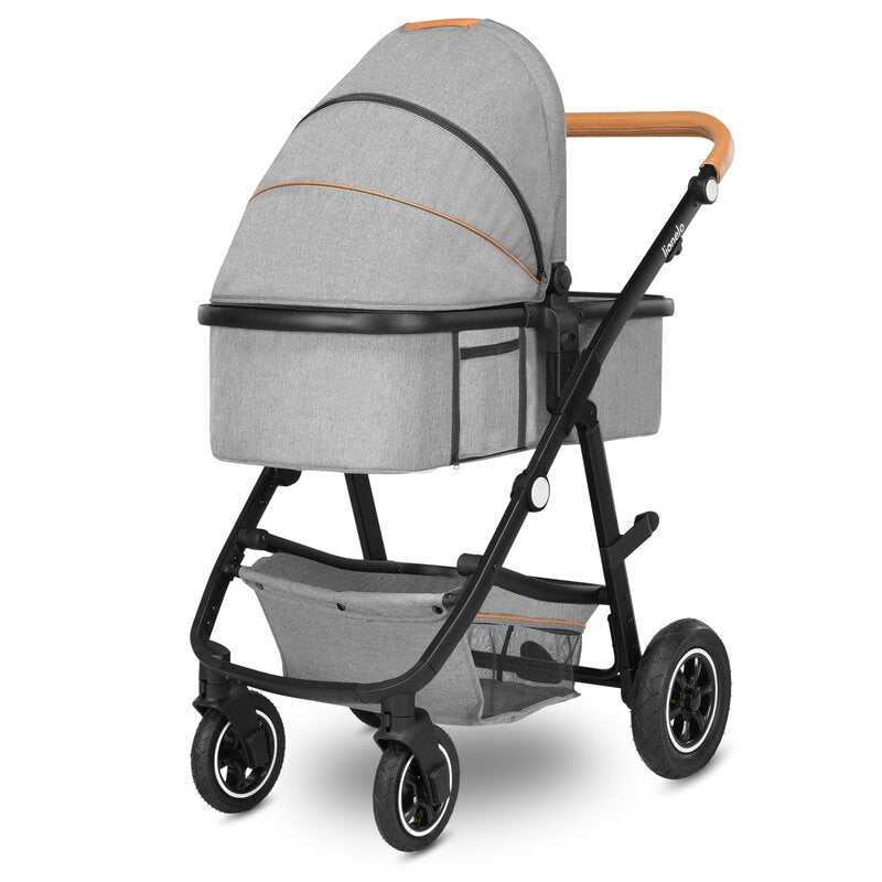 Carucior 3 in 1 Lionelo Amber, Cadru din aluminiu, Landou confortabil, Scaun auto testat ADAC, Accesorii incluse, Geanta parinti, pana la 22 kg, Certificat EN1888, Gri Deschis - gogobaby.ro