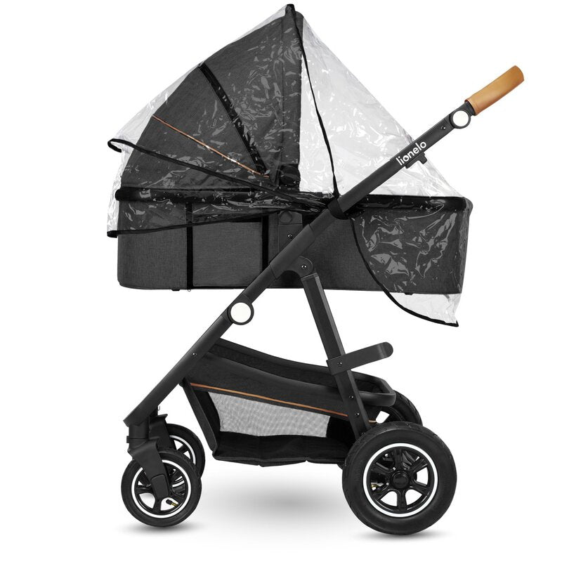 Carucior 3 in 1, Lionelo, Amber, Cadru aluminiu, Cu landou intarit si salteluta moale, Cu scoica auto testata ADAC, Reversibil, Cu accesorii, Geanta parinti, Pana la 22 kg, Gri Inchis