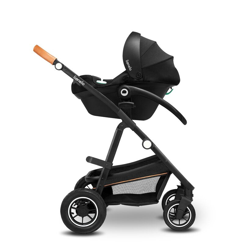 Carucior 3 in 1, Lionelo, Amber, Cadru aluminiu, Cu landou intarit si salteluta moale, Cu scoica auto testata ADAC, Reversibil, Cu accesorii, Geanta parinti, Pana la 22 kg, Gri Inchis - gogobaby.ro