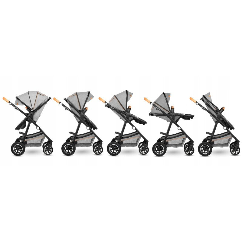 Carucior 3 in 1 Lionelo Amber, Cadru din aluminiu, Landou confortabil, Scaun auto testat ADAC, Accesorii incluse, Geanta parinti, pana la 22 kg, Certificat EN1888, Gri Deschis - gogobaby.ro